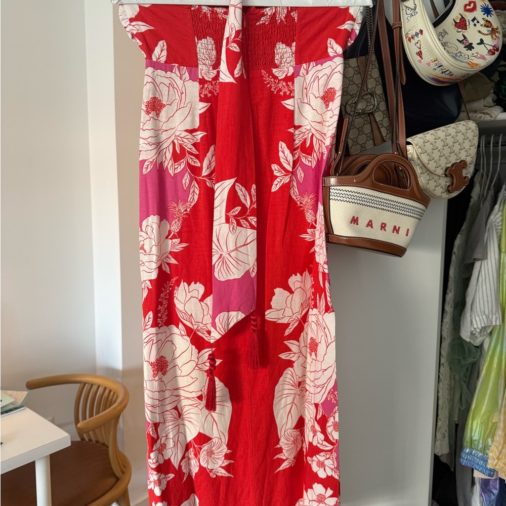 FARM Rio Red and Pink Floral Maxi Dress